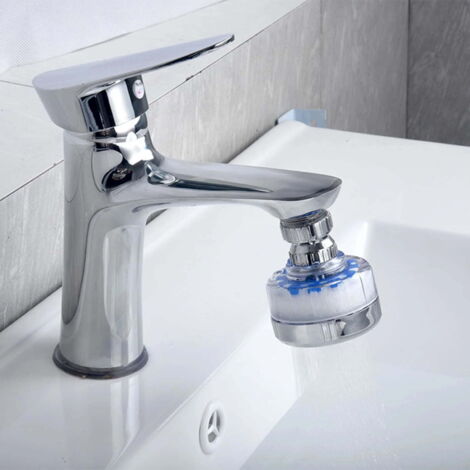 Questo rubinetto per lavello ruota di 360° per un'efficienza ottimale, migliorando la qualità dell'acqua in cucina. Filtra l'acqua dura, ideale per bagni e cucine (cinque cartucce filtranti incluse). (1/4)