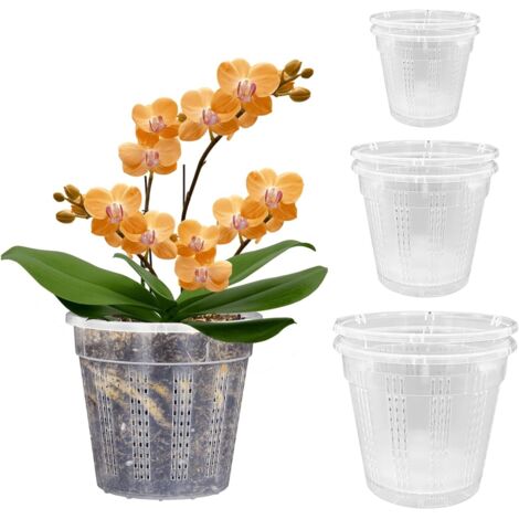 Vasi per orchidee, due vasi per ogni misura (10 cm, 14 cm e 15,5 cm) con fori di drenaggio, vasi per il rinvaso delle orchidee, fioriere in plastica per orchidee da interno ed esterno (due vasi per og