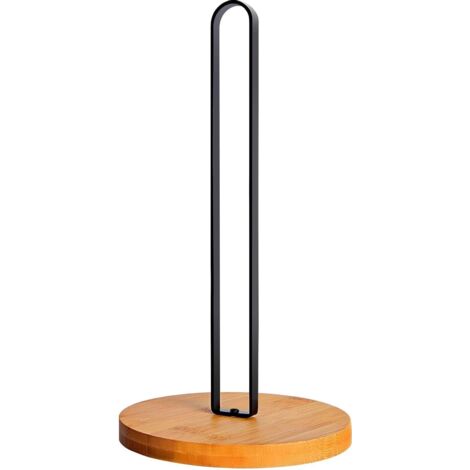 Porta rotolo di carta assorbente verticale in acciaio inox nero con base rotonda antiscivolo in legno adatto per cucine, tavoli da pranzo e piani di lavoro compatibile con tutti i rotoli di carta asso (1/4)