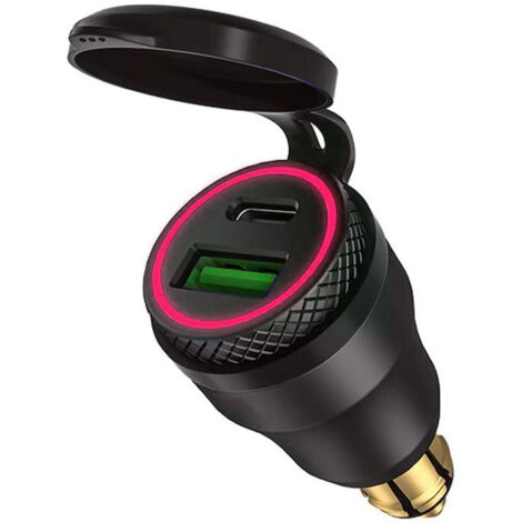 Caricabatterie da auto da 12 V, adattatore USB-C - Custodia nera con spia luminosa rossa