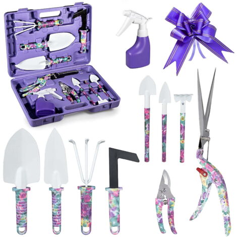Set di attrezzi da giardinaggio, un robusto kit da 10 pezzi che include attrezzi per scavare, attrezzi per la potatura delle piante e altri accessori per il giardinaggio. (1/5)