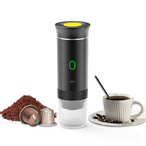 Caffettiera elettrica portatile senza fili con porta USB-C, autoriscaldante, ricaricabile, ideale per viaggi, campeggio, camper, casa, ufficio, ecc. (Nero) (1/5)