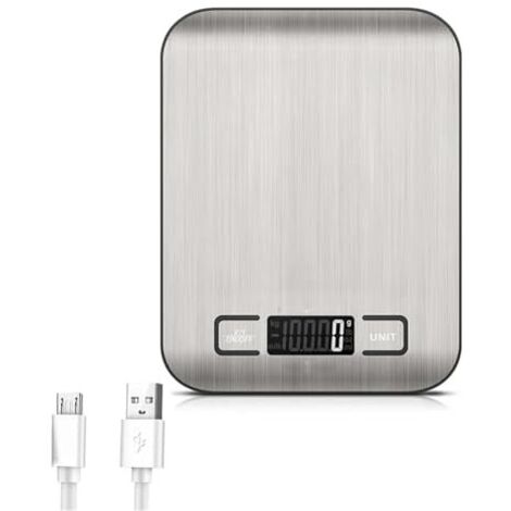 Bilancia elettronica da cucina, mini bilancia di precisione in acciaio inox, peso portatile da 1 grammo, strumento di misurazione per cucinare e cuocere al forno, ricaricabile (10 kg). (1/5)