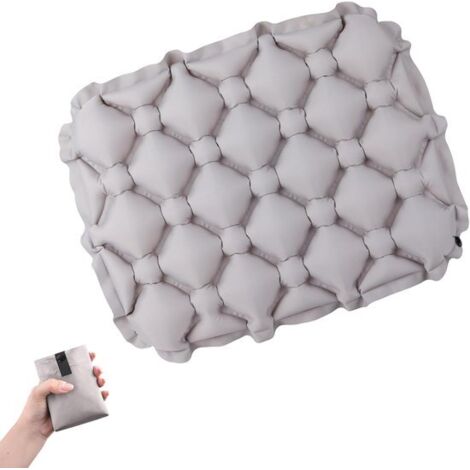 Cuscino gonfiabile ultraleggero - Pieghevole - Con borsa per il trasporto - Per esterni - Pieghevole - Tappetino da terra - Campeggio - Adatto per campeggio, escursionismo e viaggi in aereo - Grigio (1/5)