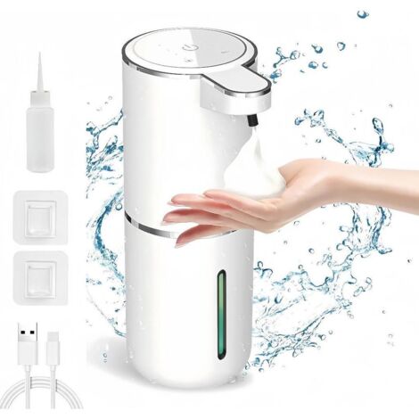 Dispenser di sapone automatico con sensore a infrarossi, capacità 380 ml, 4 velocità regolabili, dispenser di sapone elettrico, ricaricabile tramite USB, impermeabile IPX5, dispenser di schiuma bianca (1/5)