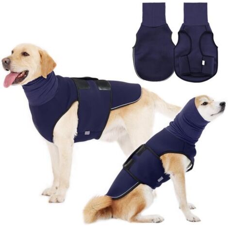 Gilet anti-ansia per animali domestici - Giacca con cappuccio traspirante - Protegge da temporali e fuochi d'artificio - Regolabile con velcro - Blu, taglia S