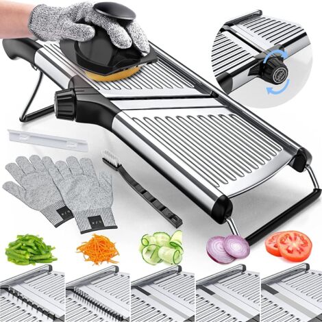 Mandolina regolabile per affettare alimenti, mandolina di qualità professionale, taglia patate, pomodori, carote, verdure, frutta e cipolle - in acciaio inossidabile - include 1 paio di guanti antitag