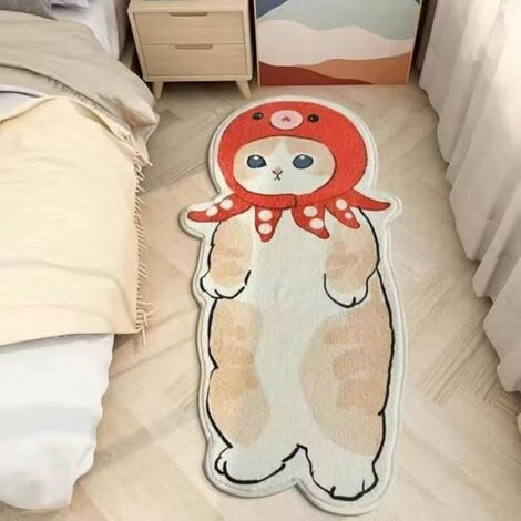 Tappeto per camera da letto 1,3' x 3,9', lavabile, forma irregolare, motivo gatto, tappeto con motivo carino, tappeto divertente per bambini, decorazione per camera da letto, design gatto e cane, zerb