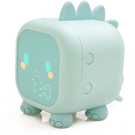 Sveglia a forma di dinosauro per bambini, sveglia digitale con luce notturna e funzione di apprendimento del sonno, adatta ai comodini di bambine e bambini (verde).