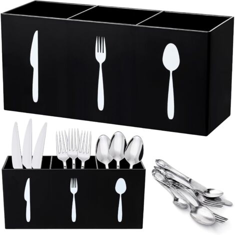Scatola porta posate in acrilico, porta posate argentato, porta coltelli, cucchiai e forchette da appoggio, scatola porta posate da cucina a 3 scomparti adatta per armadietti, interni di casa e sala d