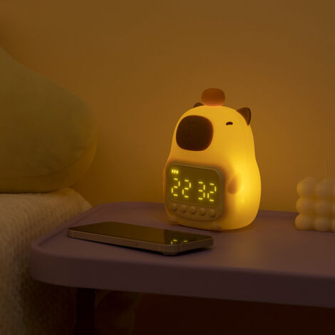 Sveglia notturna ricaricabile in silicone, ideale per le camere degli studenti, con lampada a forma di capibara e LED a forma di animale.