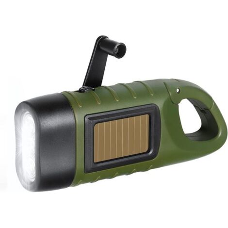Torcia a LED con clip - Torcia a manovella - Torcia impermeabile - Torcia solare - Torcia di sopravvivenza - Illuminazione di emergenza - Manovella - Alimentata a energia solare - Con moschettone - Id (1/5)