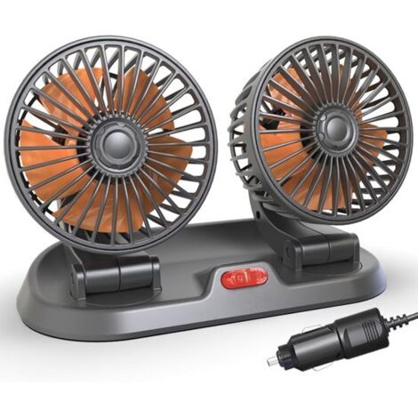 Ventilatore per auto - Ventilatore a doppia testa - Potente flusso d'aria a due velocità - Spina accendisigari 24V - Rotazione a 360° - Ventilatore di raffreddamento - Accessori per auto - Adatto a SU (1/5)