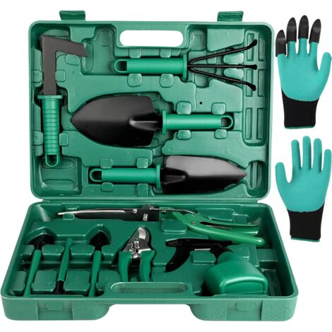 Set di attrezzi da giardinaggio, set di 11 attrezzi manuali da giardinaggio con scatola portaoggetti, attrezzi per esterni, manici ergonomici