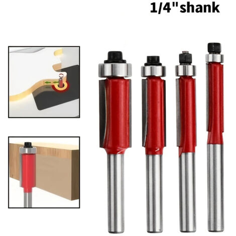 Set di 4 frese per legno a doppio taglio con gambo da 6,35 mm (1/4") e cuscinetto, kit di ricambio per fresatrice per rifilatura a filo. (1/5)