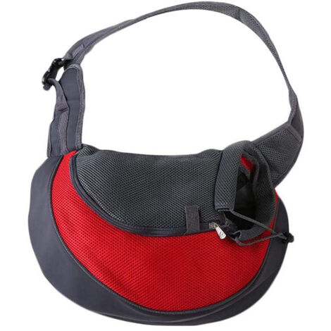 Borsa a tracolla rossa portatile per cani e gatti, borsa per il trasporto di cani, borsa a tracolla, zaino pettorale in rete traspirante per uso esterno, adatta per un peso fino a 10 kg. (1/3)