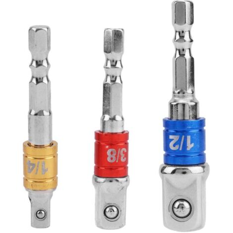 Set di 3 adattatori per testa a impulsi, adattatore per bussola per avvitatore a impulsi da 1/4", adattatore per punta da trapano con attacco esagonale da 3/8" e 1/2", adatti per trapani a batteria, a