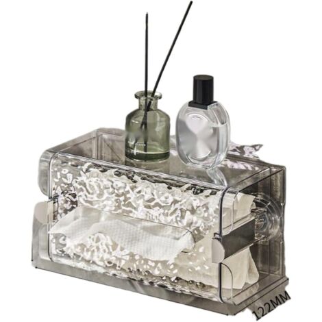 Porta fazzoletti/porta asciugamani con ventosa, contenitore pieghevole, porta fazzoletti a parete con ventosa, contenitore sottolavello, cucina, bagno, design ondulato - [argento trasparente] ventosa  (1/4)