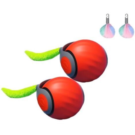 Giocattoli per gatti - 2 palline arancioni per gatti - Palla rotolante - Giocattolo interattivo per gatti - Palla intelligente per gatti / Due velocità / Con coda / Con coda di peluche