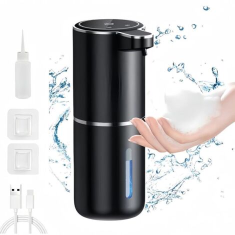 Dispenser di sapone automatico con sensore a infrarossi, capacità 380 ml, 4 velocità regolabili, dispenser di sapone elettrico, ricaricabile tramite USB, impermeabile IPX5, dispenser di schiuma nero. (1/5)