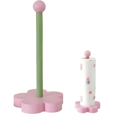 Porta rotolo di carta assorbente da appoggio, grazioso porta rotolo verticale decorativo in legno, adatto per cucina, bagno, bar e tavolo da pranzo (sfera rosa) (1/5)