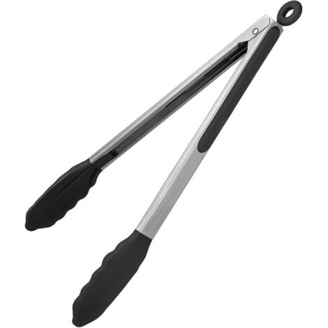 Pinze da cucina in silicone resistenti al calore (315 °C) da 23 cm (9 pollici) con impugnature in gomma antiaderente e a tenuta stagna, manici in acciaio rivestiti in silicone e meccanismo di bloccagg