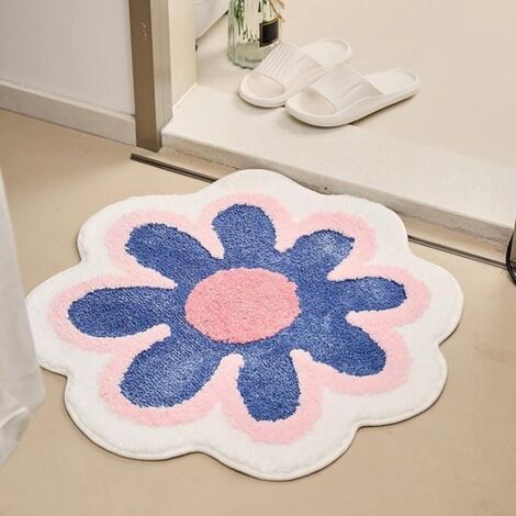Tappetino da bagno 40x40 cm con motivo a margherite, antiscivolo, lavabile, adatto per bagno, camera da letto e soggiorno - Blu (1/5)
