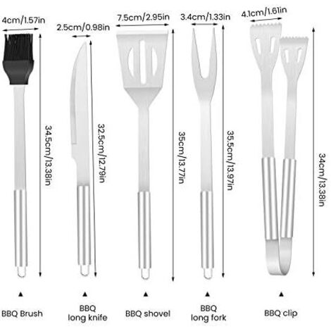 Set di 5 utensili per barbecue, set di attrezzi per barbecue in acciaio inossidabile, accessori per barbecue, utensili per barbecue, adatti per giardino, attività all'aperto, escursioni e barbecue.