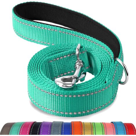 Guinzaglio per cani riflettente a doppia faccia, 1,8 m/1,5 m/1,2 m, impugnatura imbottita, realizzato in nylon resistente, adatto a cani di taglia media e grande, blu-verde, 1,8 m (1/5)