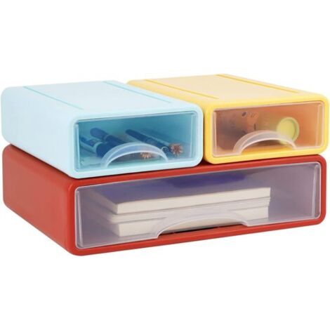 Set di tre cassetti impilabili per ufficio, ideali per riporre documenti e altri oggetti in uffici, case, scuole, ecc. (disponibili in diversi colori) (1/2)