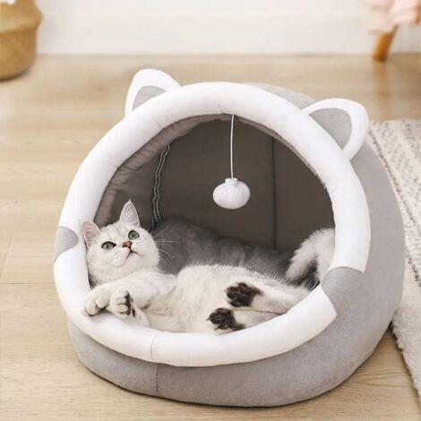 Cuccia semi-chiusa per gatti, morbida e confortevole, grigio neutro, 32x27x27 cm, lavabile in lavatrice, base impermeabile, adatta a gatti fino a 8 kg di peso.