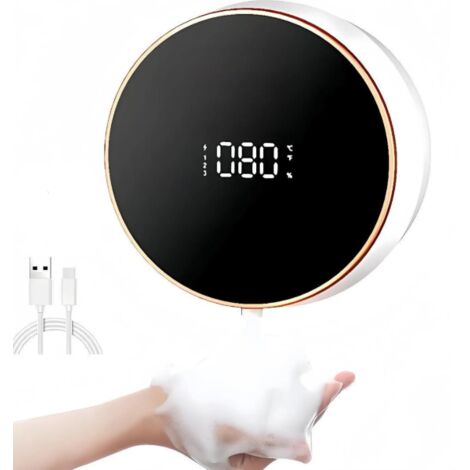 Dispenser automatico di sapone schiumogeno, 3 velocità regolabili, montaggio a parete senza contatto, dispenser di sapone schiumogeno ricaricabile da 300 ml, con display LCD, ricarica USB, colore bian (1/5)