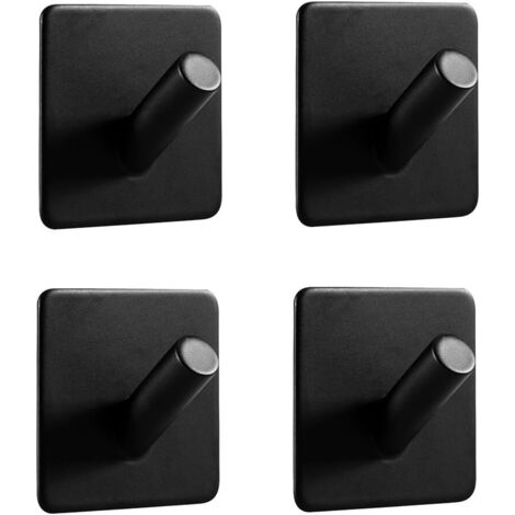 Set di quattro ganci adesivi da parete per asciugamani da bagno. Non è necessaria la foratura. Realizzati in acciaio inox SUS304. Portasciugamani autoadesivo per bagno/cucina. Colore nero. (1/5)
