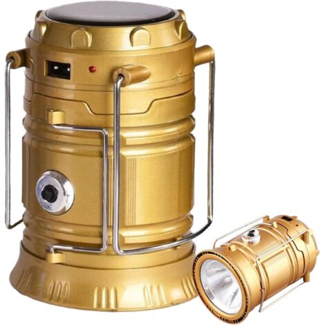 Torcia da campeggio color oro, lampada da escursionismo, torcia solare, torcia da campeggio pieghevole e portatile, molteplici modalità di illuminazione, illuminazione esterna multifunzionale con mani (1/5)