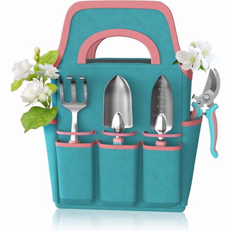 Set di attrezzi da giardinaggio, composto da utensili manuali in lega di alluminio, resistenti e leggeri, che include una varietà di strumenti adatti a progetti di giardinaggio, per il patio e per la 