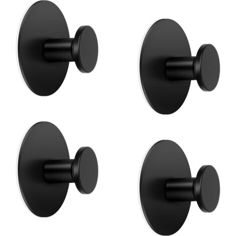 Moderni ganci adesivi rotondi neri per asciugamani, in acciaio inox, da fissare a parete senza forare, adatti per cucine, bagni e ripostigli. Set da 4 pezzi. (1/4)