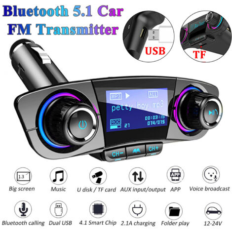 Trasmettitore FM Bluetooth per auto, lettore MP3, kit adattatore radio vivavoce con caricatore USB