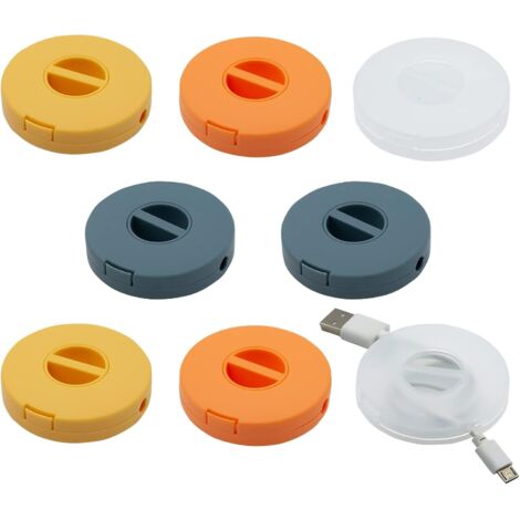 Avvolgicavo portatile da 8 pezzi, scatola portacavi da viaggio rotonda in 4 colori, supporto retrattile per cavi per riporre auricolari, cuffie USB per cellulari, cavi per mouse e caricabatterie. (1/5)