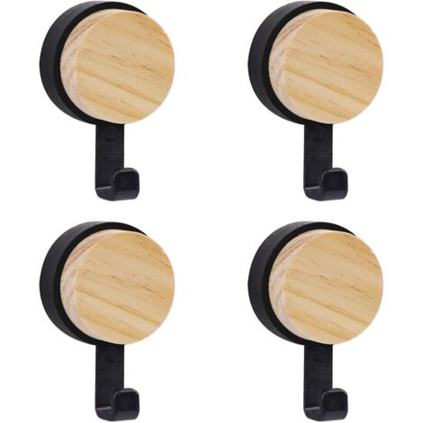 Juego de cuatro ganchos de pared de madera, perchero de pared de madera sin necesidad de taladrar, ganchos de pared de madera, ganchos adhesivos para toallas, adecuados para dormitorios y salas de est (1/5)