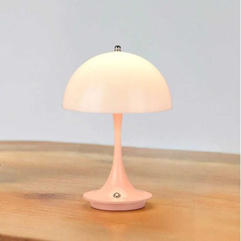 Lámpara de mesa recargable con forma de seta, disponible en 3 colores, intensidad de luz LED ajustable, decoración de mesilla de noche de estilo nórdico, color rosa. (1/5)