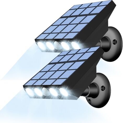 Dos luces solares LED para jardín/patio exterior con detectores de movimiento, tres modos, apliques de pared impermeables, luz blanca fría. (1/5)