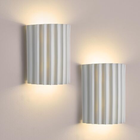 Aplique de pared LED moderno de resina blanca, 2 apliques con cable para uso interior, adecuados para salón, dormitorio y mesita de noche.