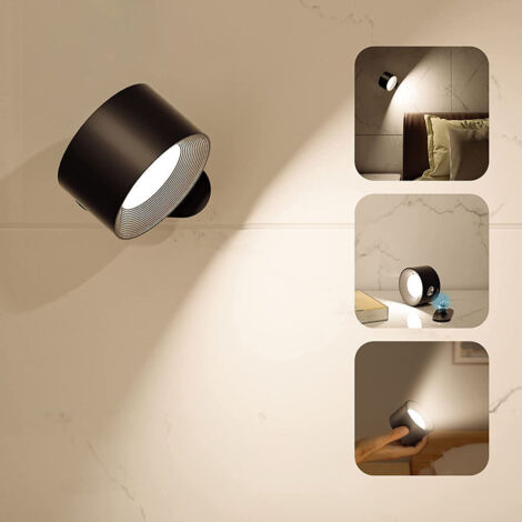 Lámpara de lectura de pared LED, con 3 temperaturas de color y 3 niveles de brillo, alimentada por batería recargable, control táctil, bola magnética de 360°, adecuada para oficina, mesita de noche y (1/4)