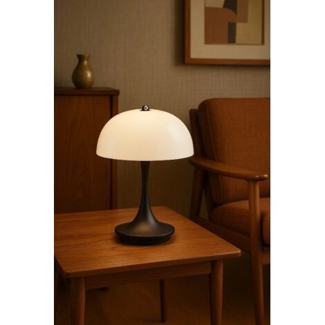 Lámpara de mesa con forma de seta: una lámpara de mesa retro con un diseño futurista (negra). (1/5)