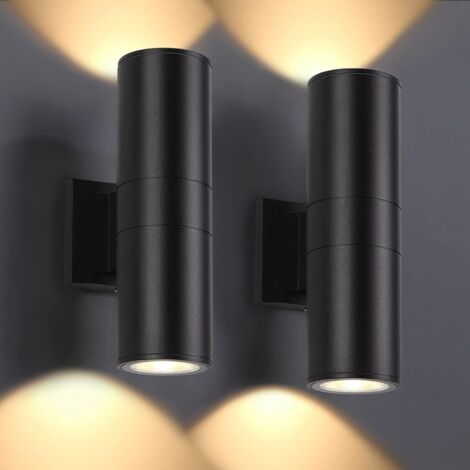 Apliques de pared para exteriores (juego de 2), luces LED cilíndricas con iluminación superior e inferior integrada, 24 W 3000 K, aluminio moderno, apliques de pared para exteriores impermeables, adec