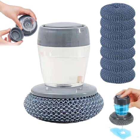 Dispensador moderno de gel desinfectante para encimera de fregadero de cocina, con botella con dosificador y compartimento de almacenamiento: dispensador de detergente líquido recargable 2 en 1, caja (1/5)