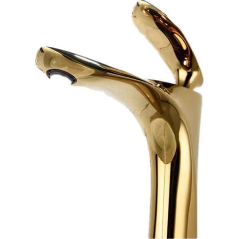 Grifo de baño estilo cascada, grifo monomando para lavabo, grifo mezclador para baño/aseo, color dorado. (1/3)
