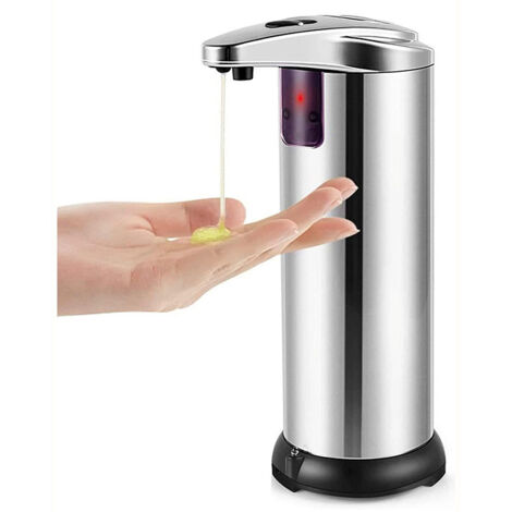 Dispensador automático de jabón de acero inoxidable con sensor infrarrojo - 350 ml - 4 velocidades - Interruptor ajustable - Resistente al agua - Funciona con pilas - Apto para cocina y baño (1/5)