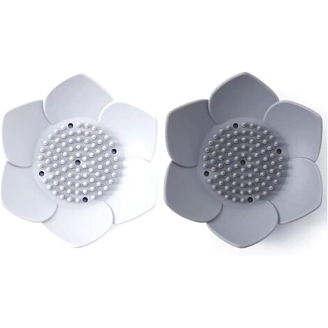 Jabonera de silicona de dos piezas con forma de flor de loto, de color gris y blanco roto. (1/5)
