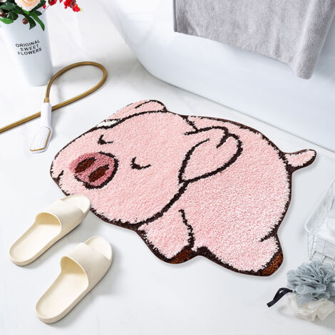Alfombrilla de baño absorbente con estampado de animales de dibujos animados, ideal para dormitorios, cocinas, baños, recibidores y otras zonas comunes - Cerdo perezoso - 1 (1/5)